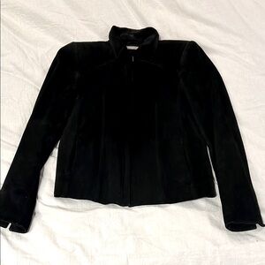 KATE HILL 4P Petite BLACK SUEDE Zip Front Fitted Jacket Blazer Pockets